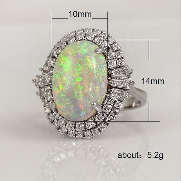 New 925 Silver Fire White Opal Ring - Picture 2 of 5